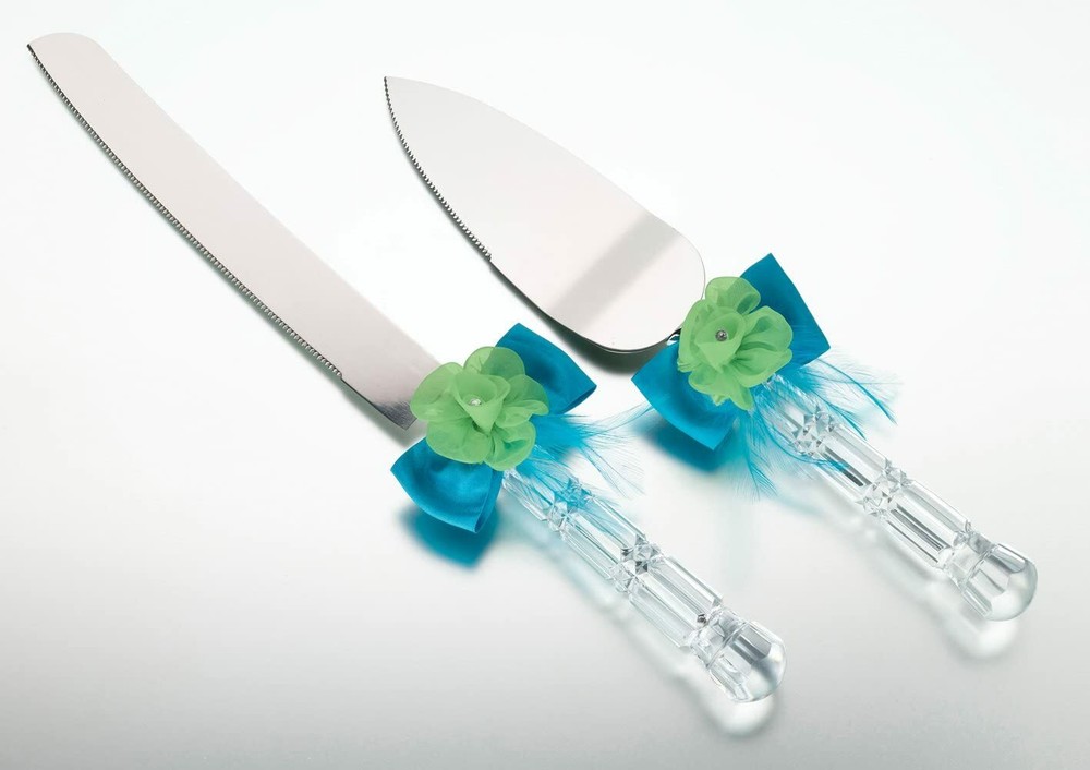 Wedding Cake Knife & Server - Blue/Green Decor Elegant set