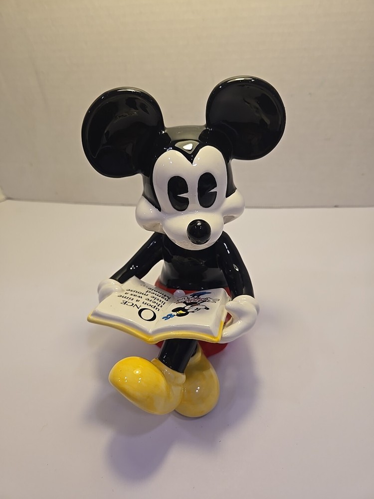 Vintage Disney Ceramic Mickey Mouse Sitting Reading Figurine Read