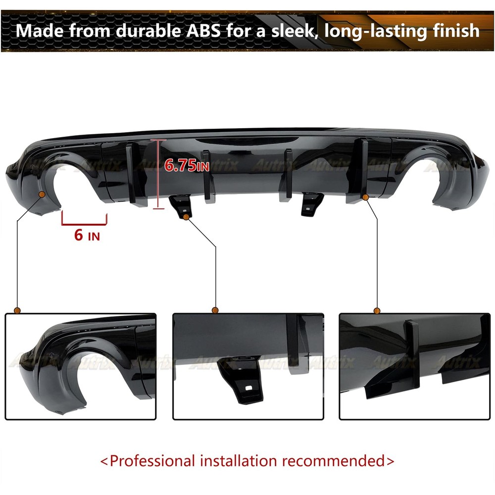 Rear Bumper Diffuser for Durango RT SRT 2011-2026 Shark Fin Gloss Black