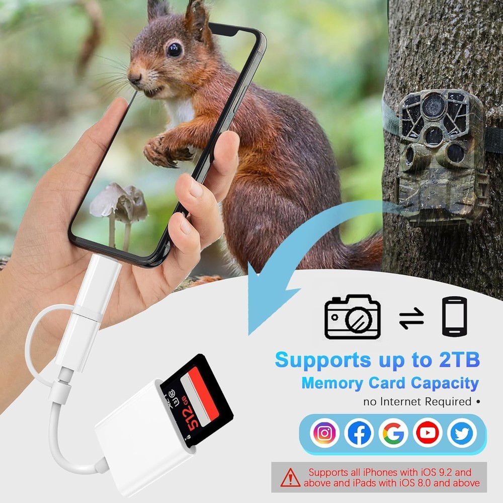 SD Card Reader for iPhone iPad, Dual USB-C & Lightning Connector Memory SD Card