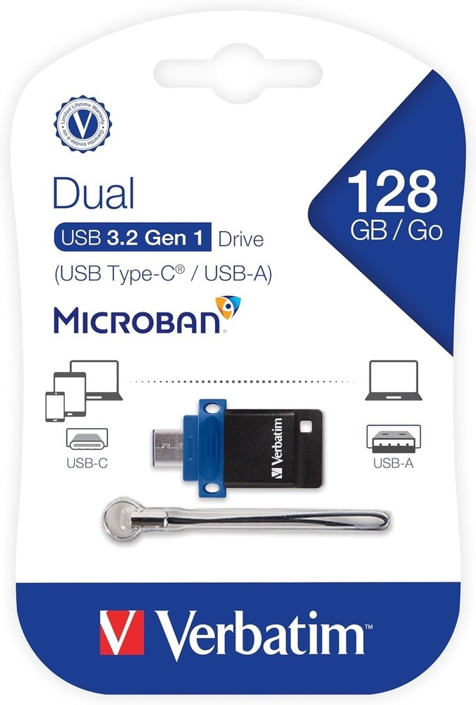 128GB Store 'n' Go Dual USB Flash Drive for USB-C Devices Blue