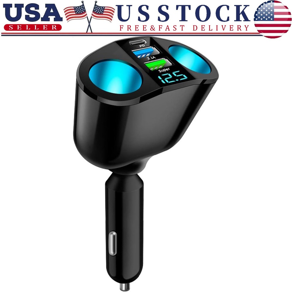 Dual USB Car Cigarette Lighter Socket Splitter Power Adapter Charger Outlet 12V