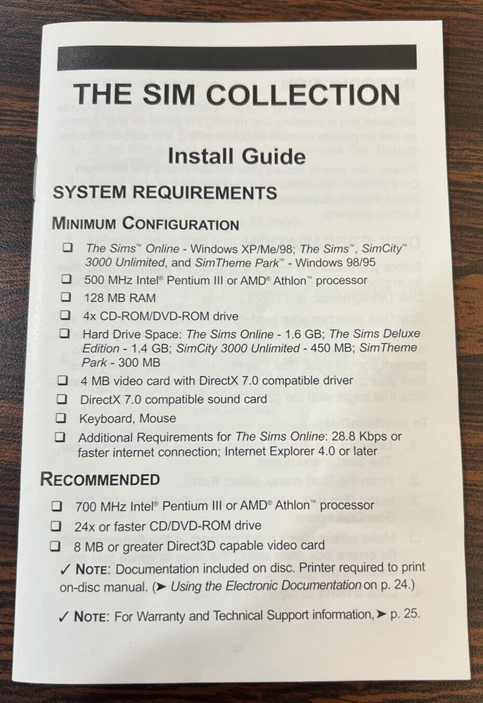 Sim Collection Install Guide: Booklet ONLY No Software
