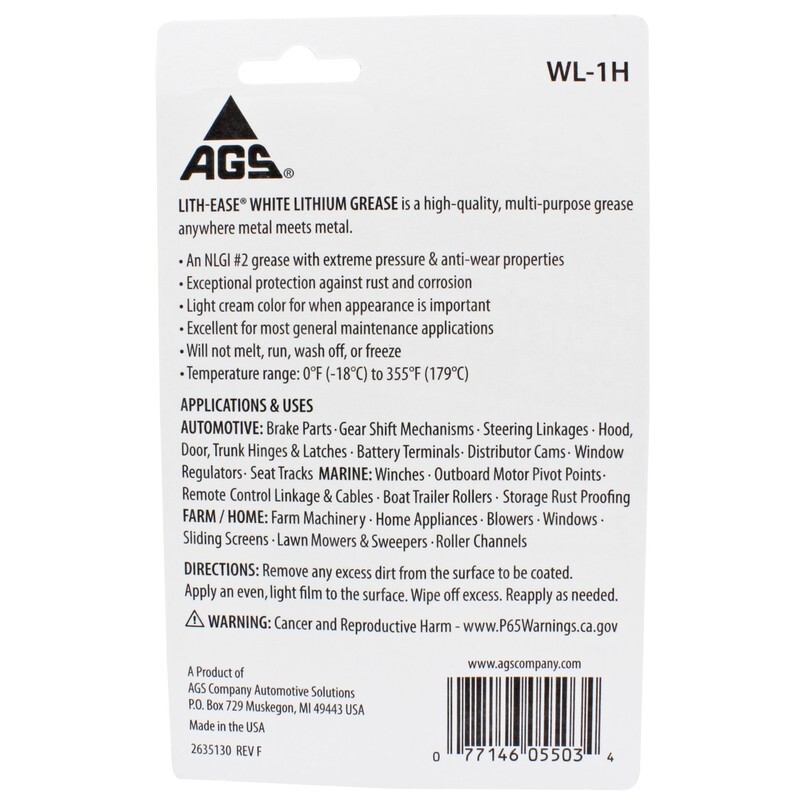 AGS Lith-Ease White Lithium Grease All-Weather Performance Long Lasting 1.25 oz