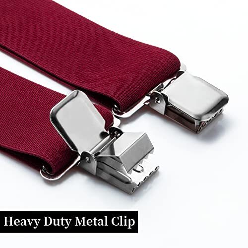 Mens Suspenders X-Back 2" Wide Adjustable Solid Straight Heavy 05 X-back (Red)