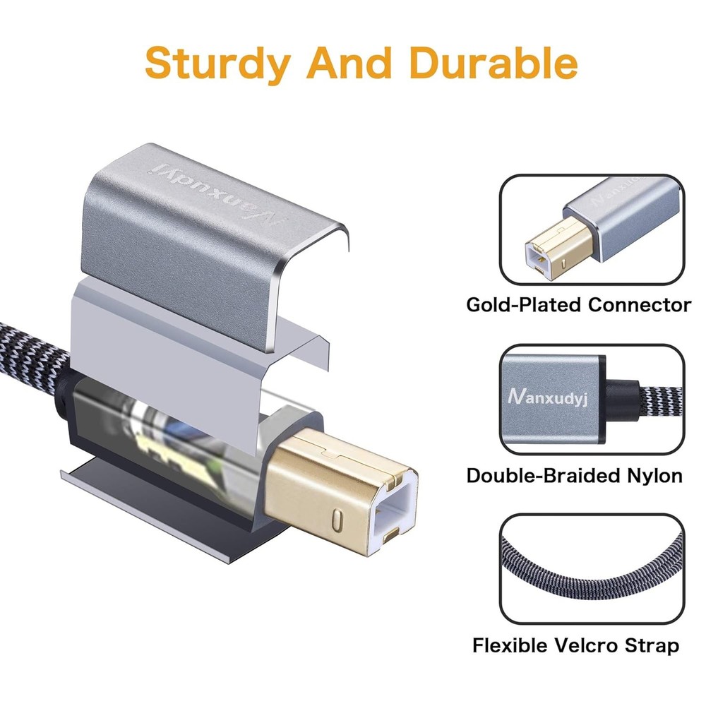Printer Cable 3ft,USB Braid USB 2.0 Type A Male to B 3ft/1m