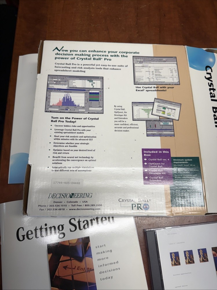 Decisioneering Crystal Ball Software Windows Version 4.0g Tutorials CD Books