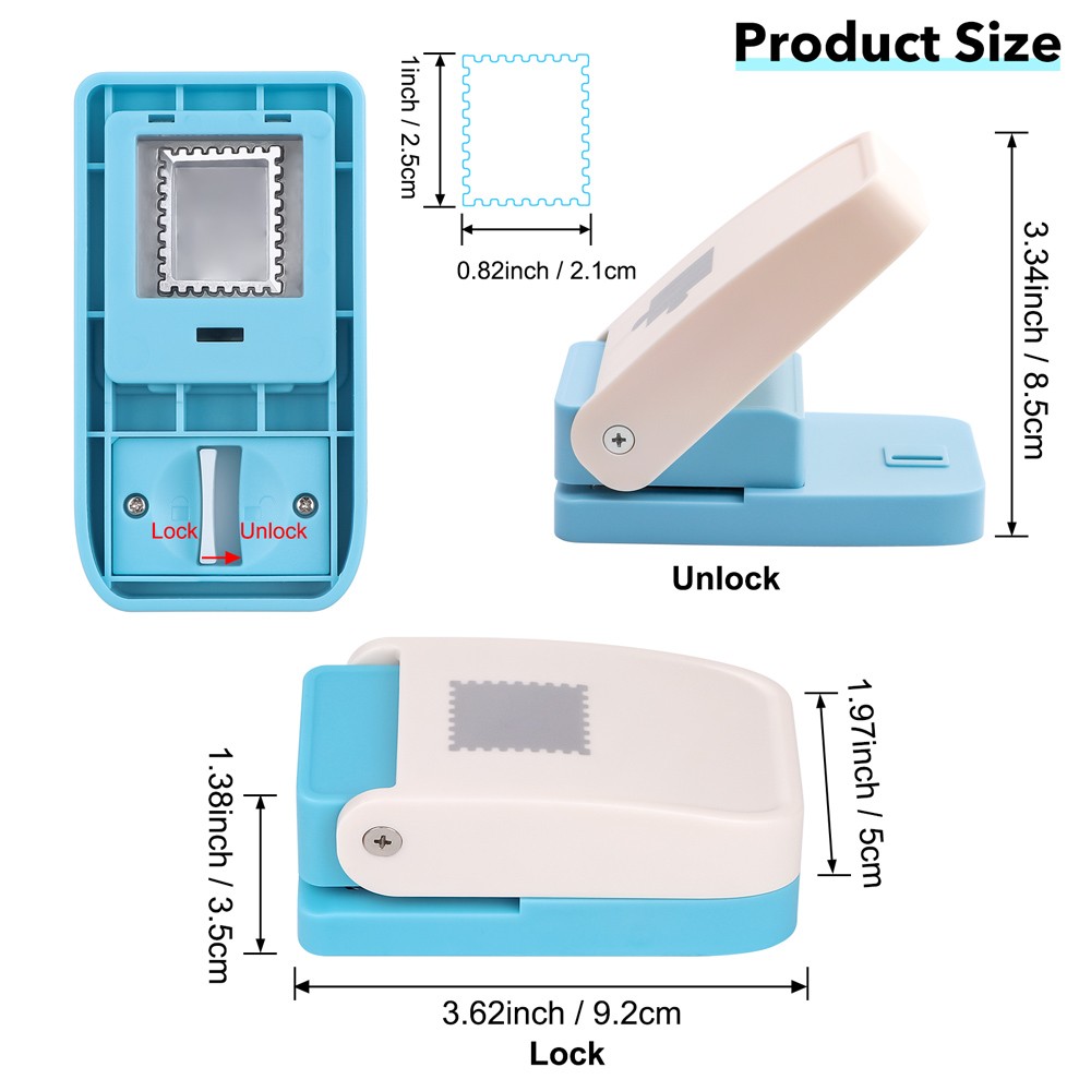 Silver 1x0.8inch Rectangular Postage Stamp Punch for Paper Crafting Scrapbooking