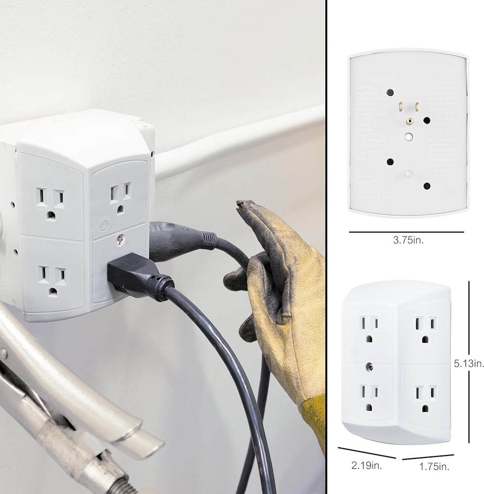Grounded Sockets Electrical Outlet Multiple Extender Wall Adapter Switch 6 Plug