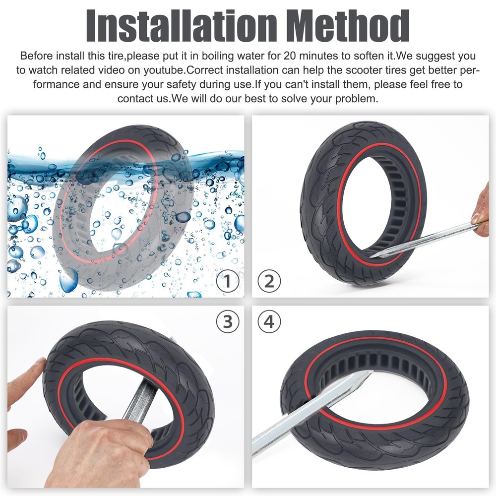 Cooryda 10x2.125 Solid Scooter Tire 2-Pack for Gotrax Ninebot - Puncture Proof