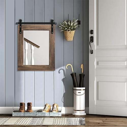 Rustic Rectangle Wood Frame Wall Mirror - Large Decorative Mirror for Bedroom, L