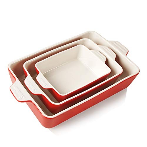 Ceramic Bakeware Set, Rectangular Baking Dish Lasagna Pans for Cooking, Red