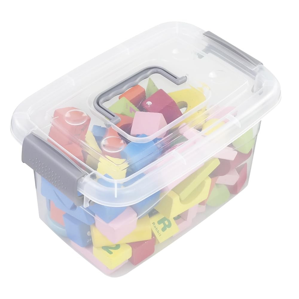 6-Pack Home Storage Bins, Plastic Container, Latching Box with Handle (Grey hand