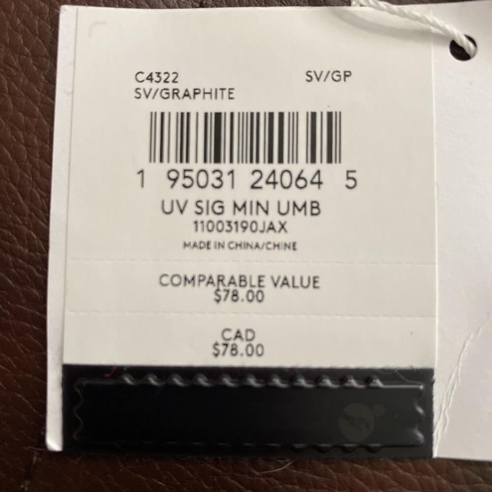 Coach NWT UV Signature Mini Compact Foldable Umbrella w/ Cover & Strap-Graphite