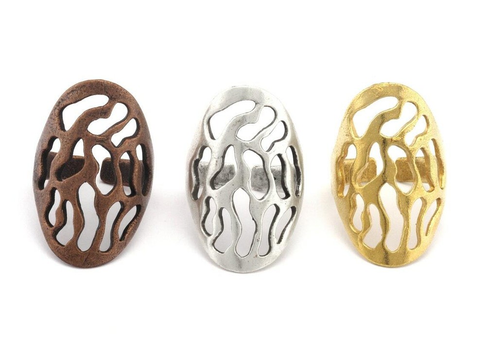 Oval Statement Adjustable Ring 31mm Raw brass-Silver Plated-Copper 8us size 3281