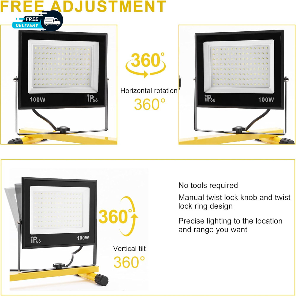 30000 Lumen Work Lights with Stand 3 Adjustable Head LED Work Light
