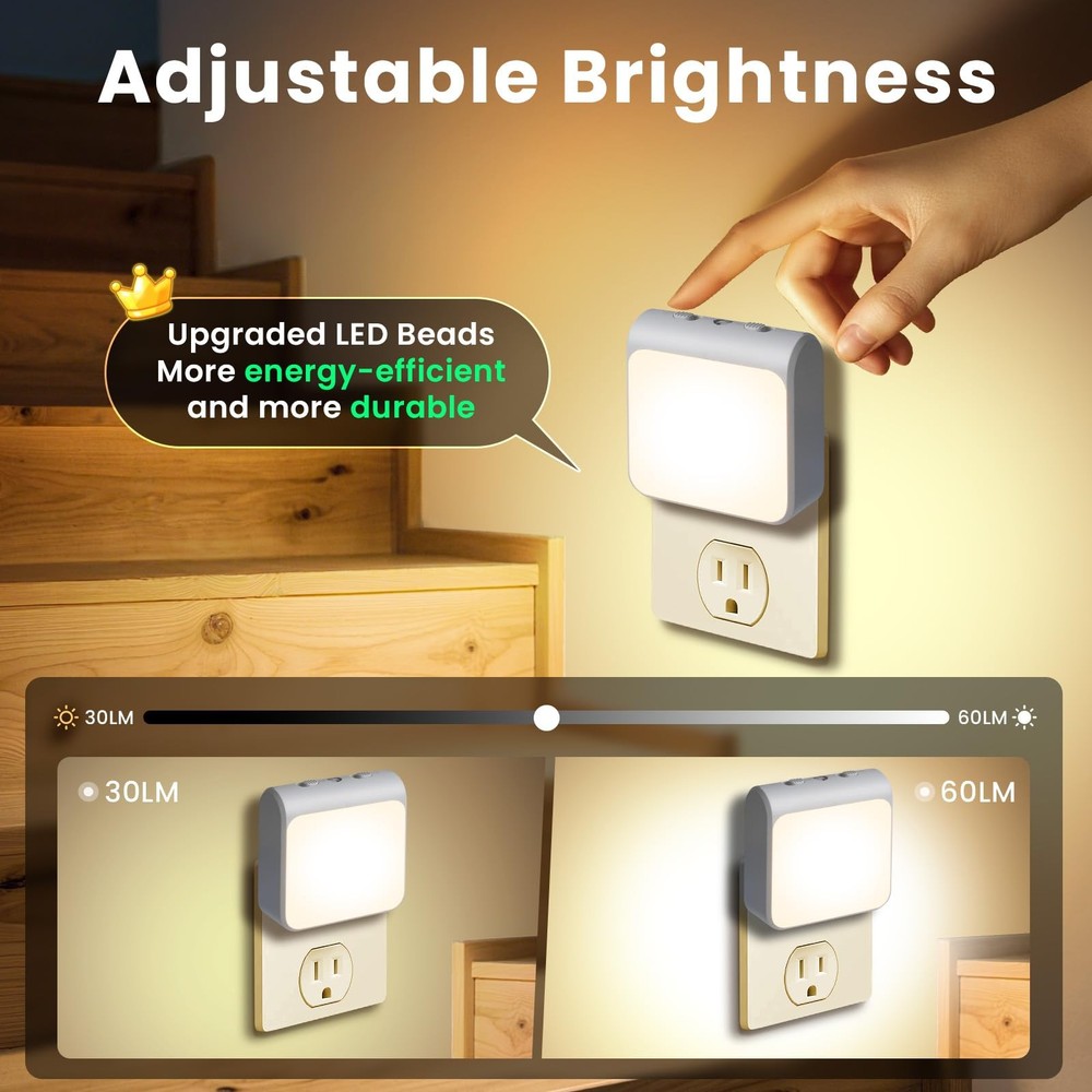 6-Pack Dimmable LED Night Lights Plug into Wall with Dusk to Dawn Sensor, 2 C...