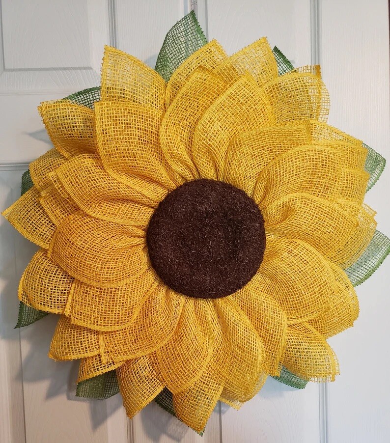 Handmade Poly Burlap Sunflower Wreath