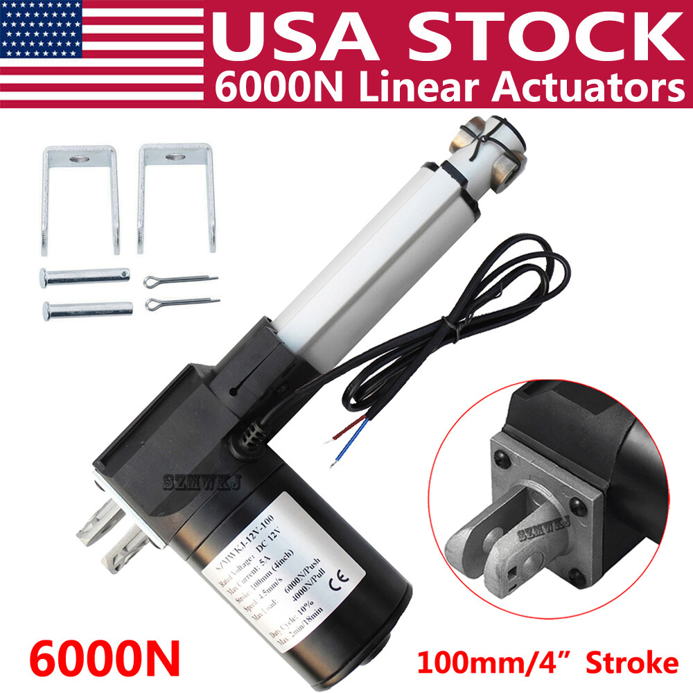 Heavy Duty 6000N 4" Electric Linear Actuator 12V Motor Linear Motion + Brackets