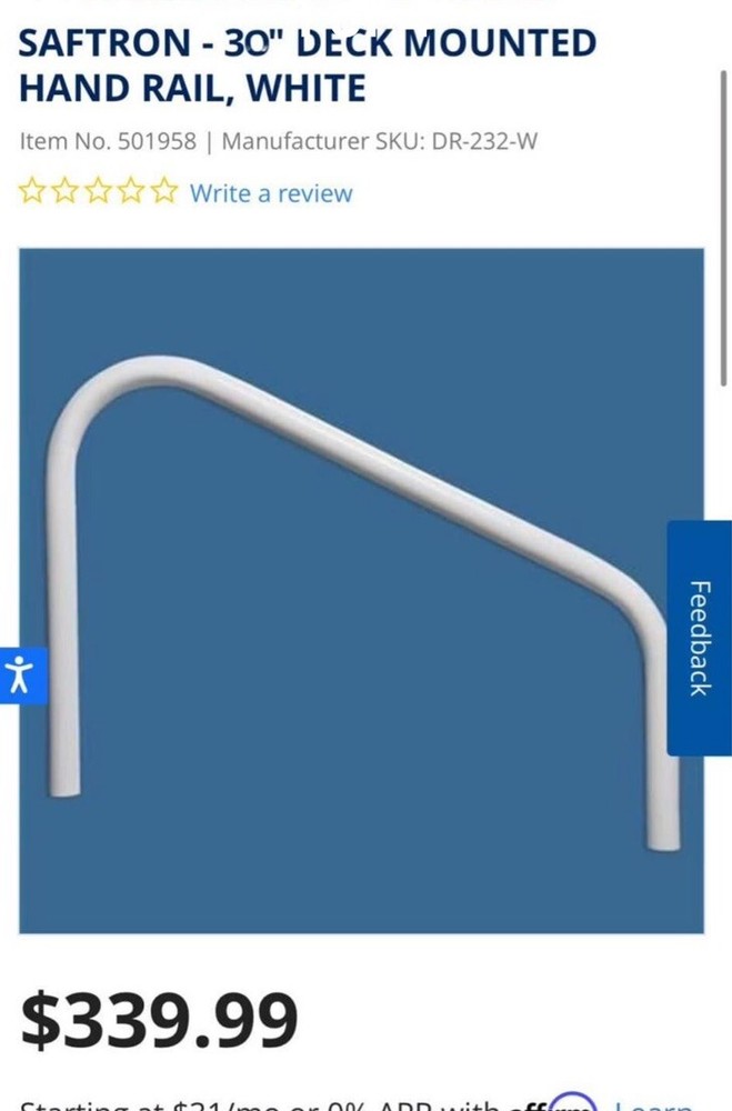 SAFTRON - 30" DECK MOUNTED HAND RAIL, WHITE NEW In Package