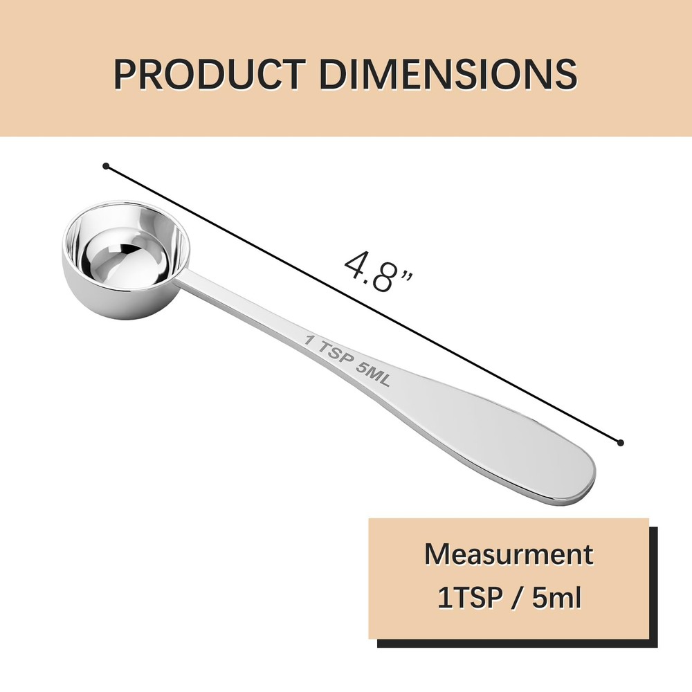 Single Teaspoon Spoon, 1Tsp 5Ml Stainless Steel, Baking Scoop, Silver