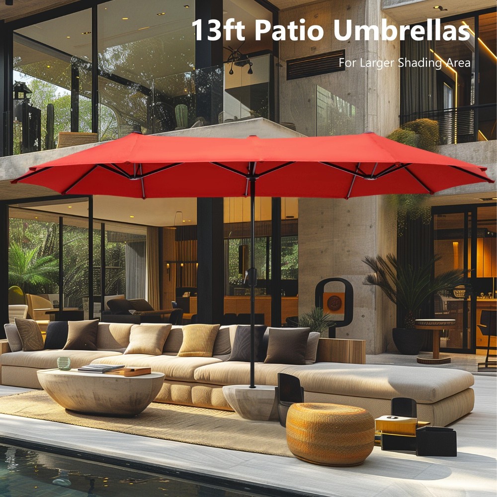 Outdoor Dining Set with Umbrella Rattan Chairs Rectangular Table for 6 Person