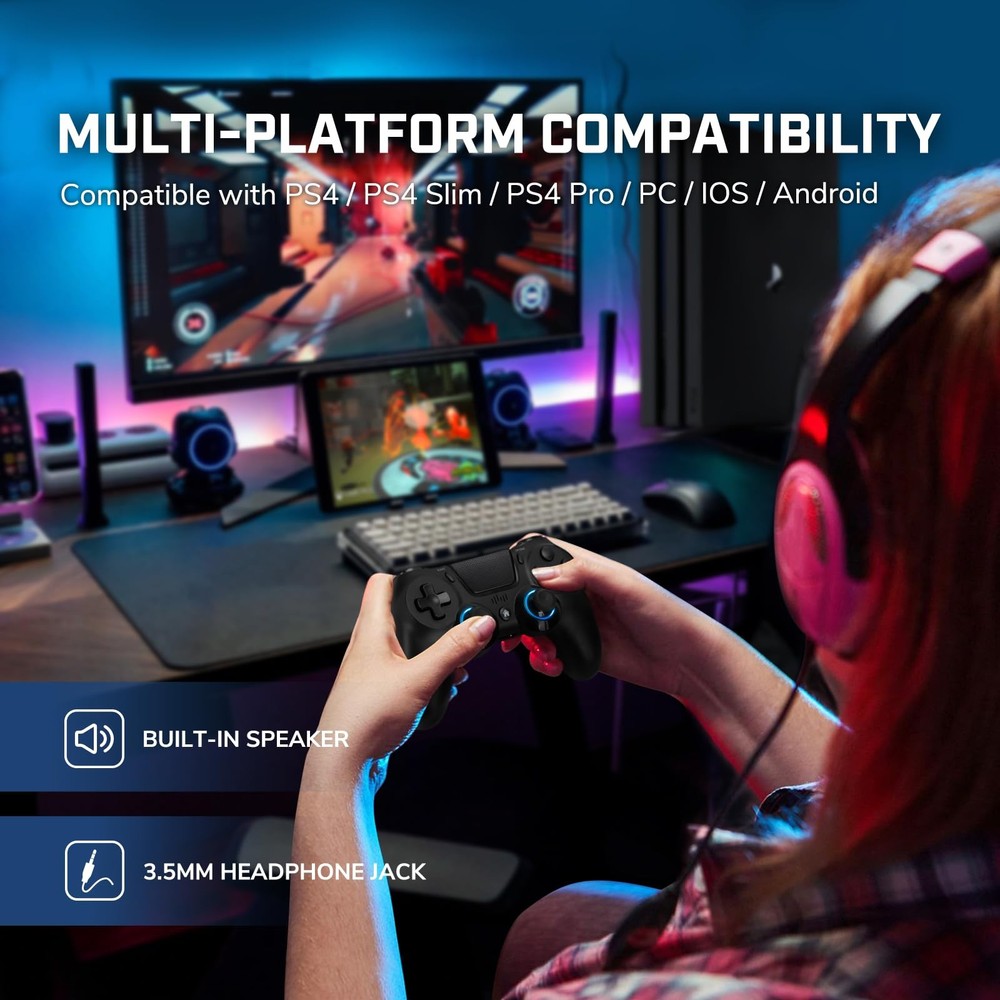 2 Pack Wireless PS-4 Controller, Game Remote Controller with PS-4/Slim//PC, R...