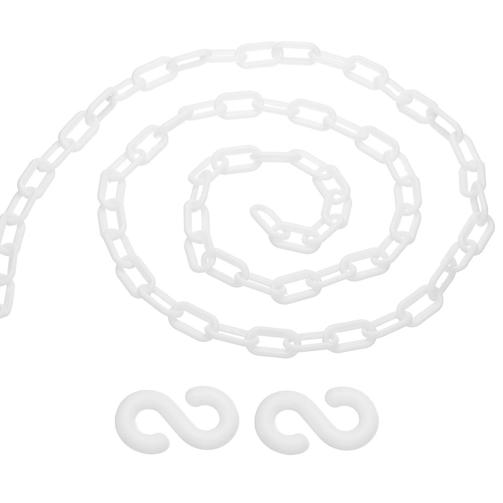 13Ft Plastic Safety Barrier Chain 2 S-Hooks, White