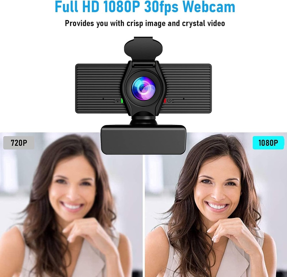 Webcam with Microphone & Privacy Cover, 1080P HD Web Computer Camera, USB Plu...