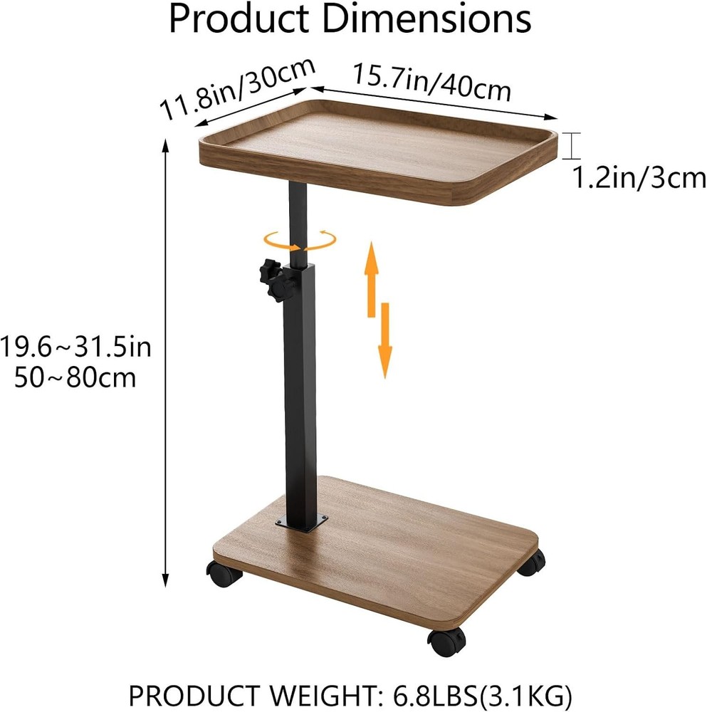End Table TV Tray Table Adjustable Height Small Spaces 360°Swivel Side Table