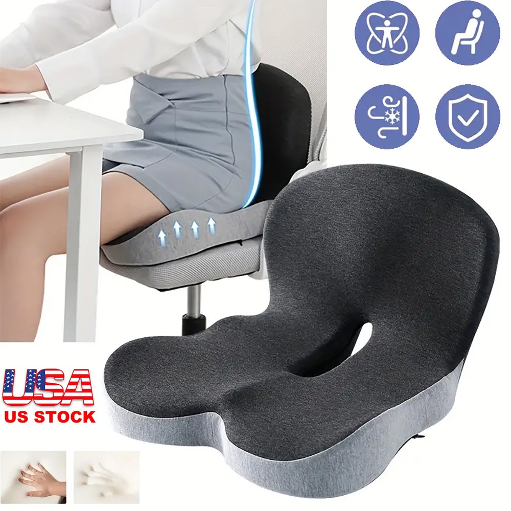 Memory Foam Seat Cushion w/Lumbar Support Pillow for Back & Sciatica Pain Relief