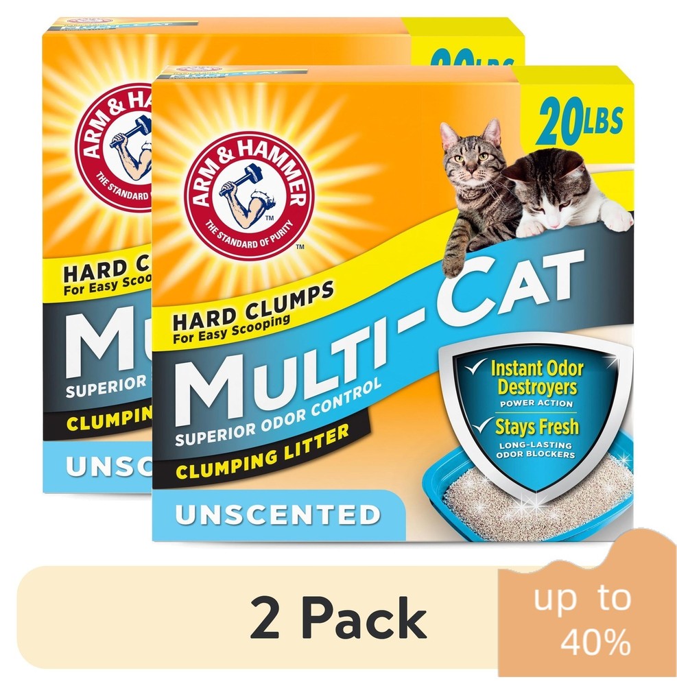 (2 pack) ARM & HAMMER Multi-Cat Clumping Litter Unscented, 20 lb