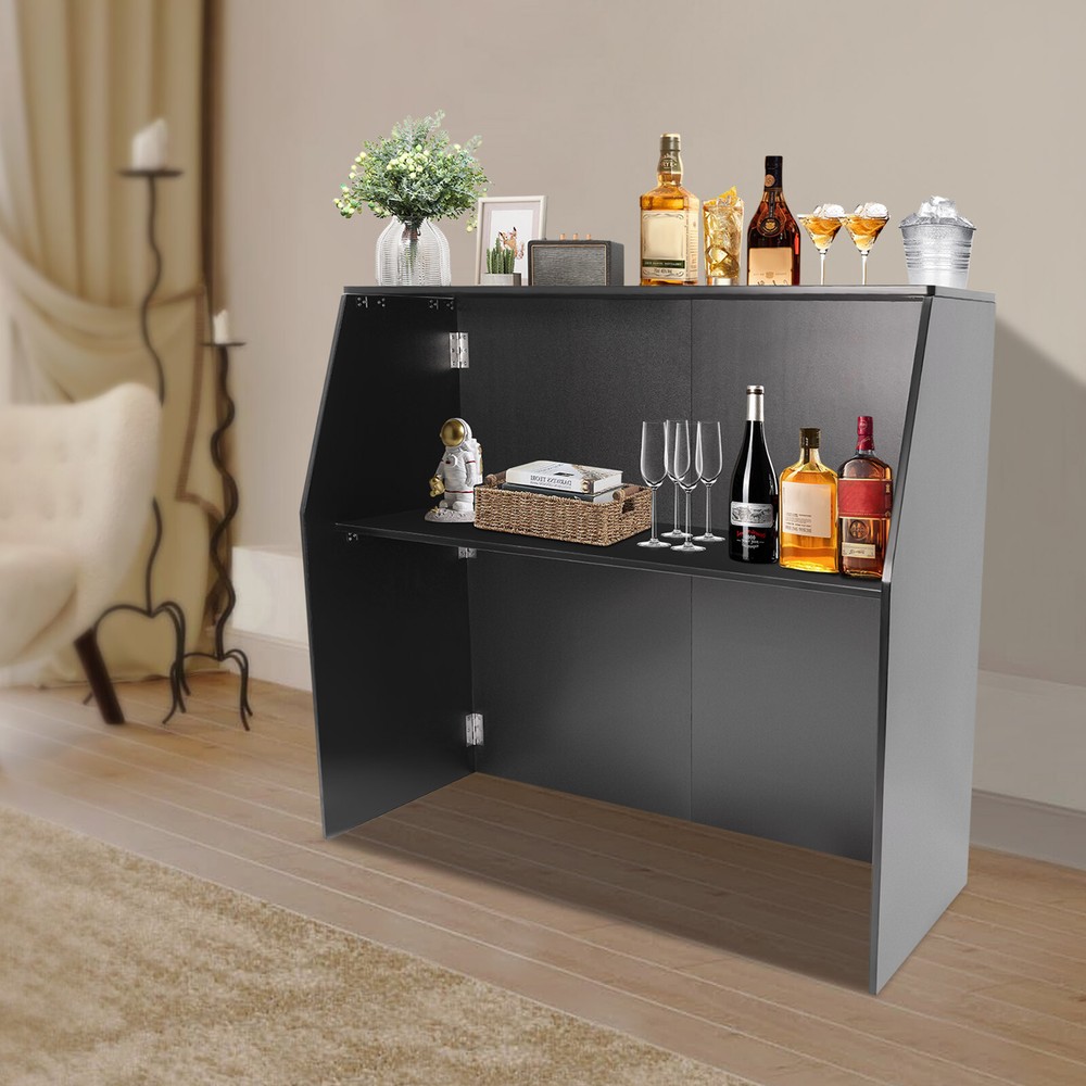 2-Tier Portable Event Bar Rectangular Foldable Bar Portable Bar Cabinet 66-110lb