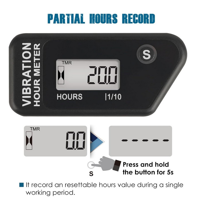 Vibration HourMeter for Maintenance,for Lawn Mower Generator MotorcycleChainsaws