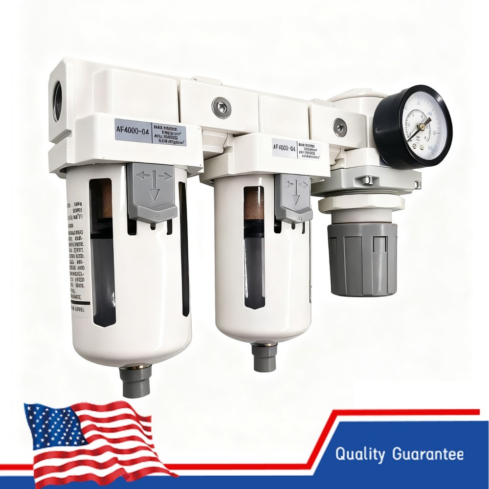 1/2"NPT Compressed Air Filter Regulator Lubricator Combo, Semi-Auto Drain