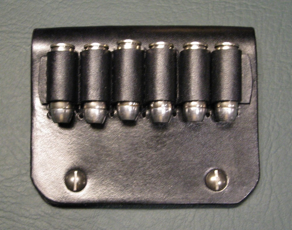 SASS leather slider, six 44/45  caliber loops. For 2 1/2" belt, New, Black