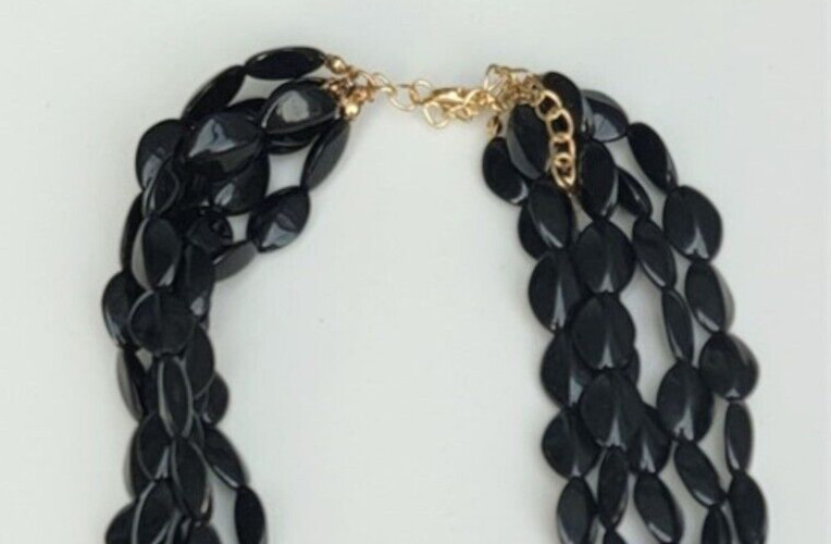 Multi strand black over beaded necklace - Signed V
