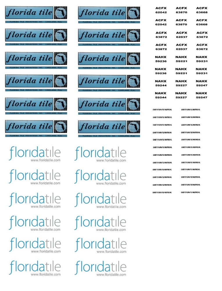 HO Scale Hopper Car Decals  " Florida Tile "