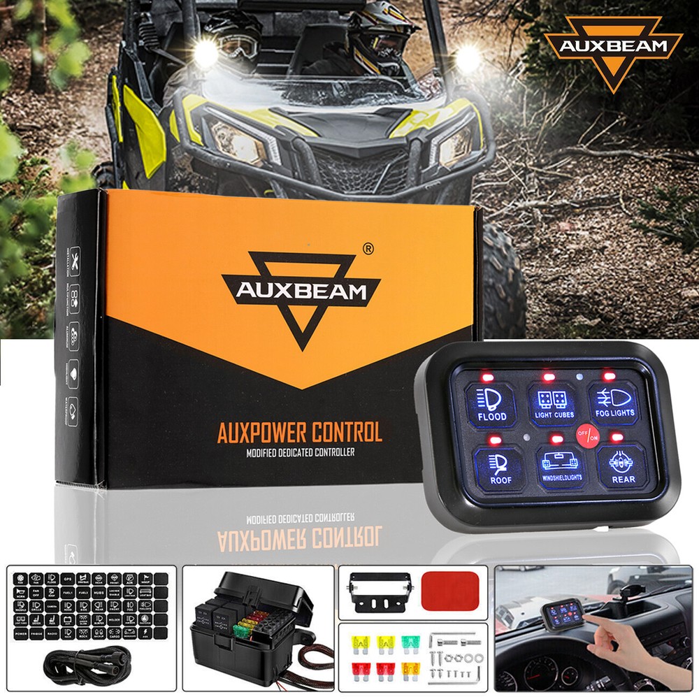 AUXBEAM 6 Gang Switch Panel Light Control Box Green Backlit for Polaris UTV ATV
