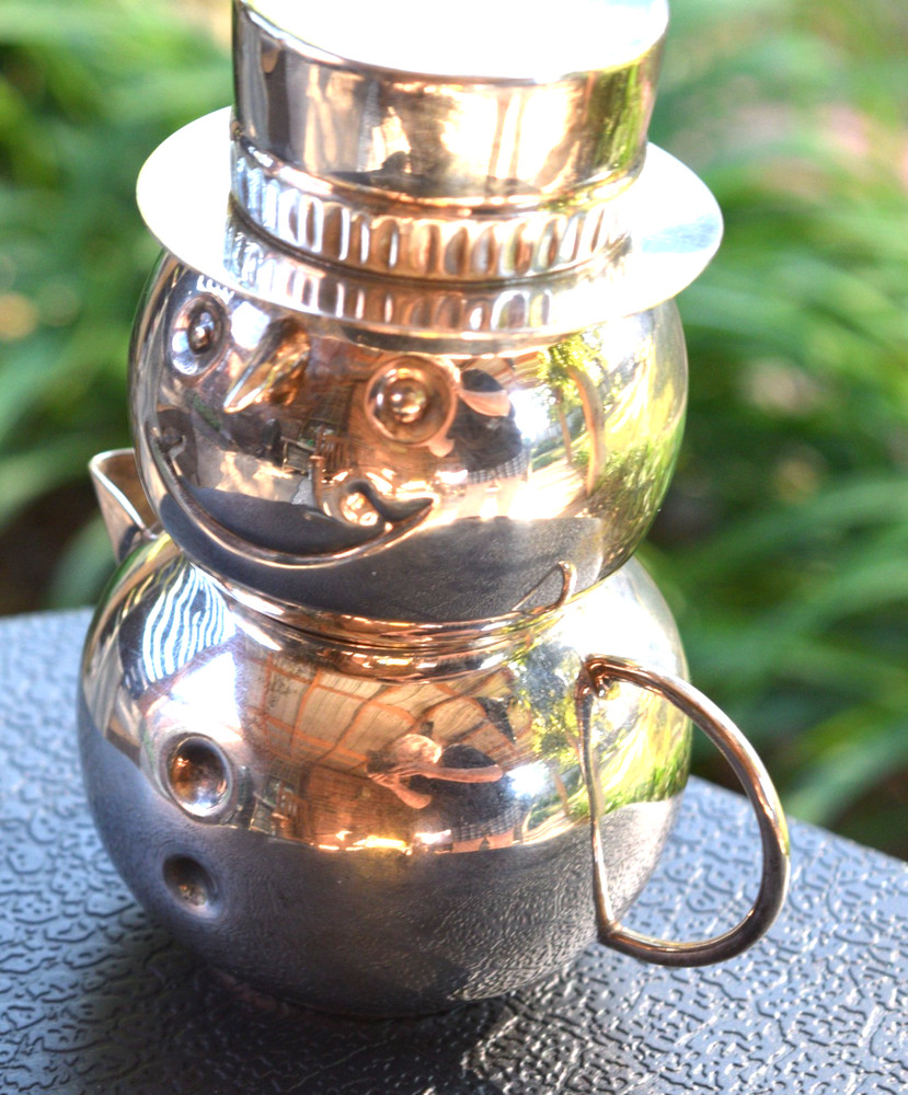 Vintage Silver Plated Snowman 3 piece Stackable Cream and Sugar