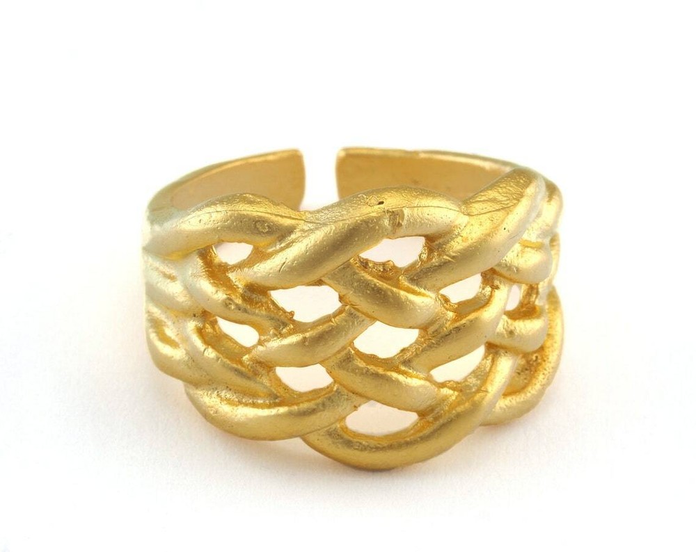 Weave Shape Adjustable Ring Matte Gold Plated Brass (18mm 7.5US size 3208