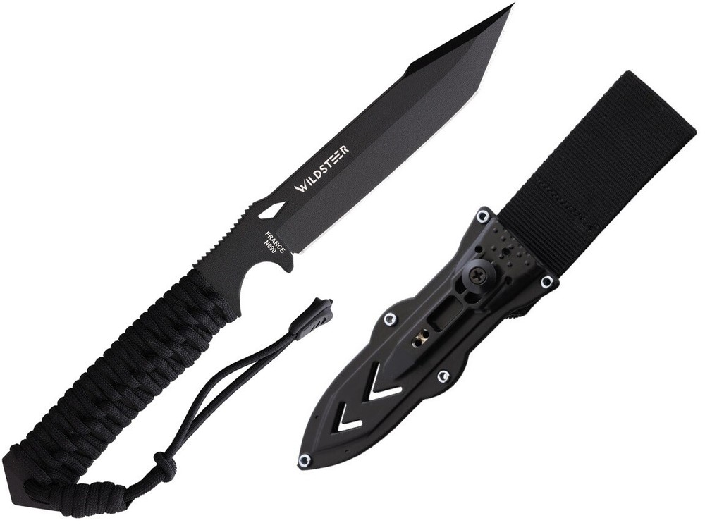 WildSteer Centurion-K Fixed 4.72" N690 Stainless Blade Black Paracord Handle