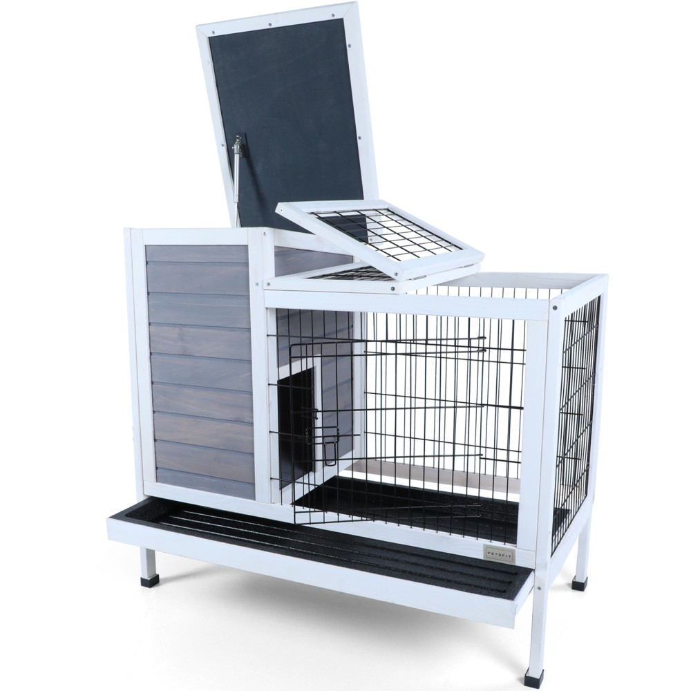Two-Tier Rabbit Cage with Removable Exercise Run and Leak-Proof Plastic Tray