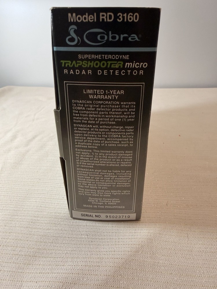 Cobra Trapshooter Micro RD3160 Radar Detector New Open Box Complete
