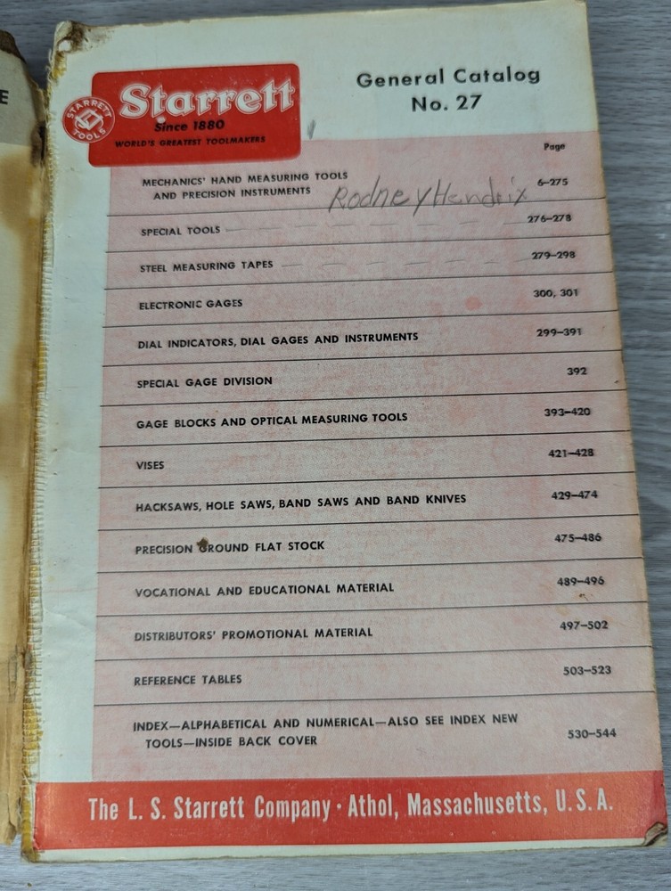 Starrett Tools Fourth Edition Catalog No. 27 (1965 paperback)