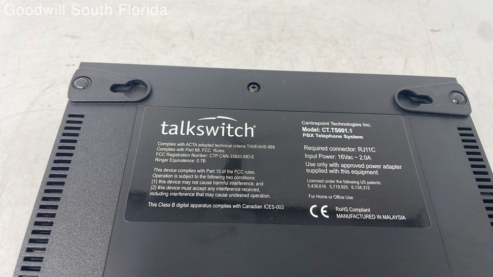 TalkSwitch Model CT-TS001.1 Black Telephone System With Cable Not Tested