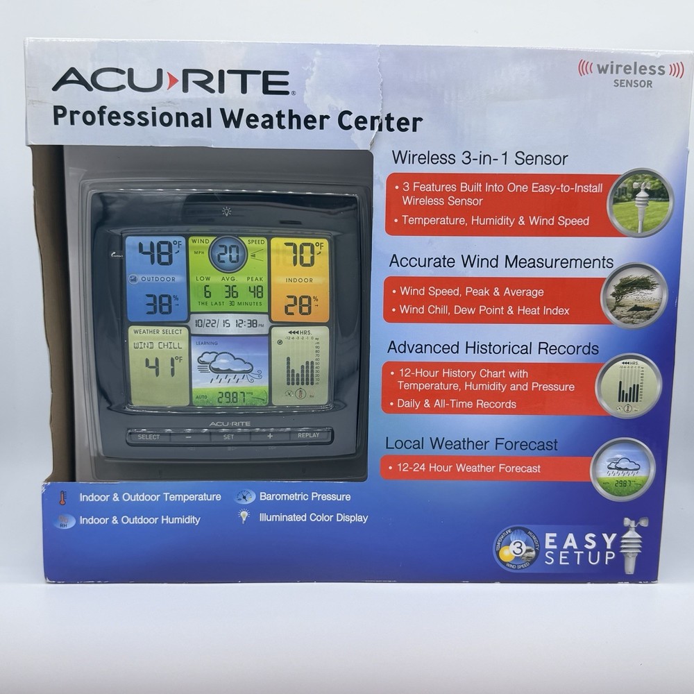 Acurite Professional Weather Center Wireless 3-in-1 Sensor Easy Mount Station