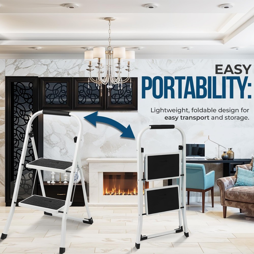 SIMPLI-Magic 2-Step Ladder, 350 LBS Capacity Folding Step Stool – Anti-Slip Wide