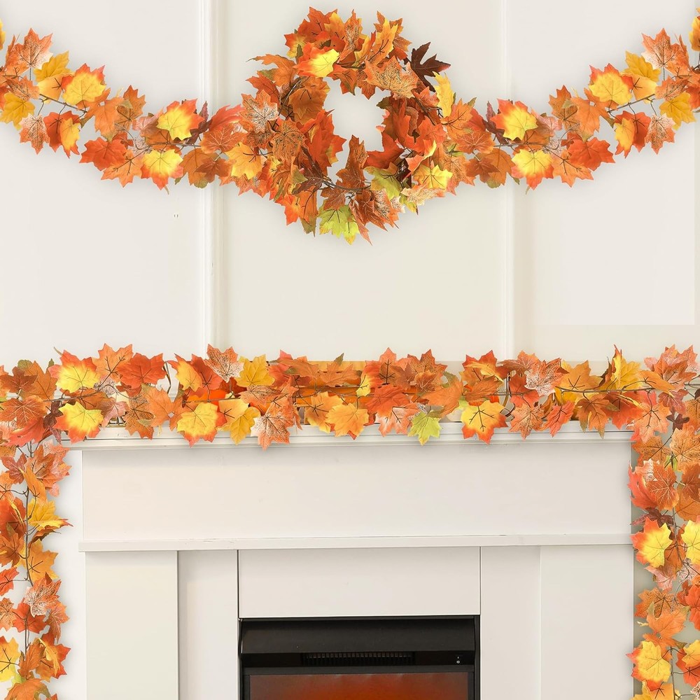 11.8FT Fall Decor, 2 Pack Garland for Mantle, 2 Pcs, Orange