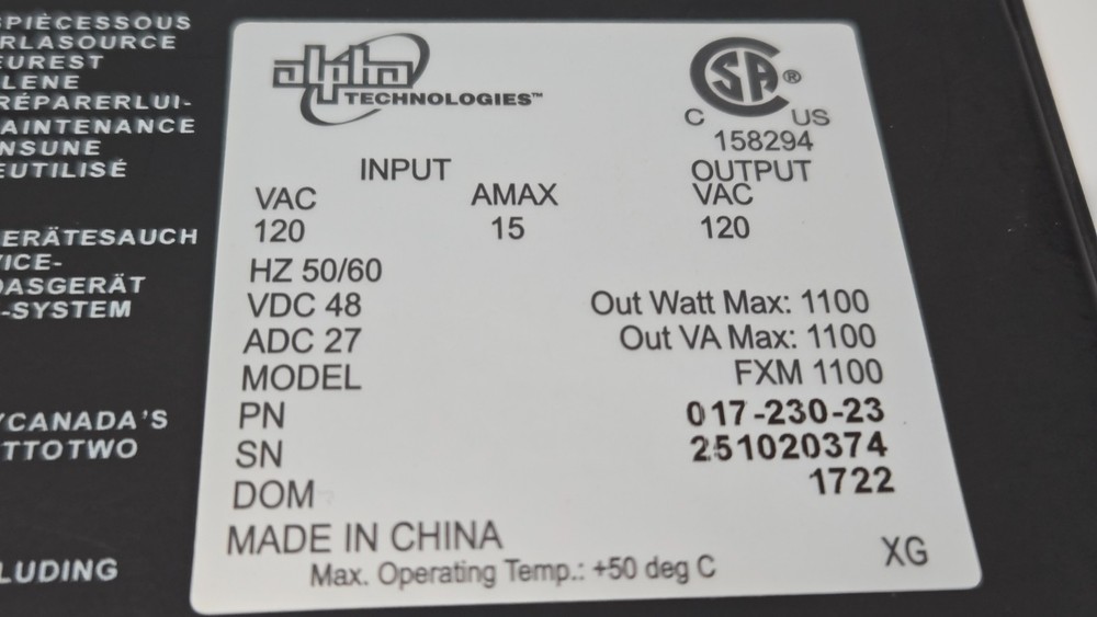 Alpha Technologies Alpha FXM-1100 Power Supply Module